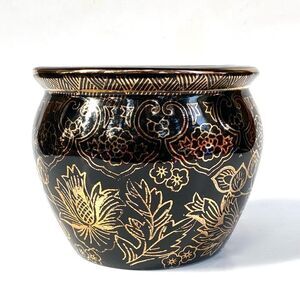 Vintage Lemax Gold Black Bowl Vase Decorative Piece RARE